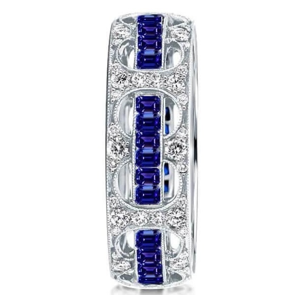 Italo Blue Sapphire Ring Rope Through The Hole Unique Wedding Band - Picture 2 of 11